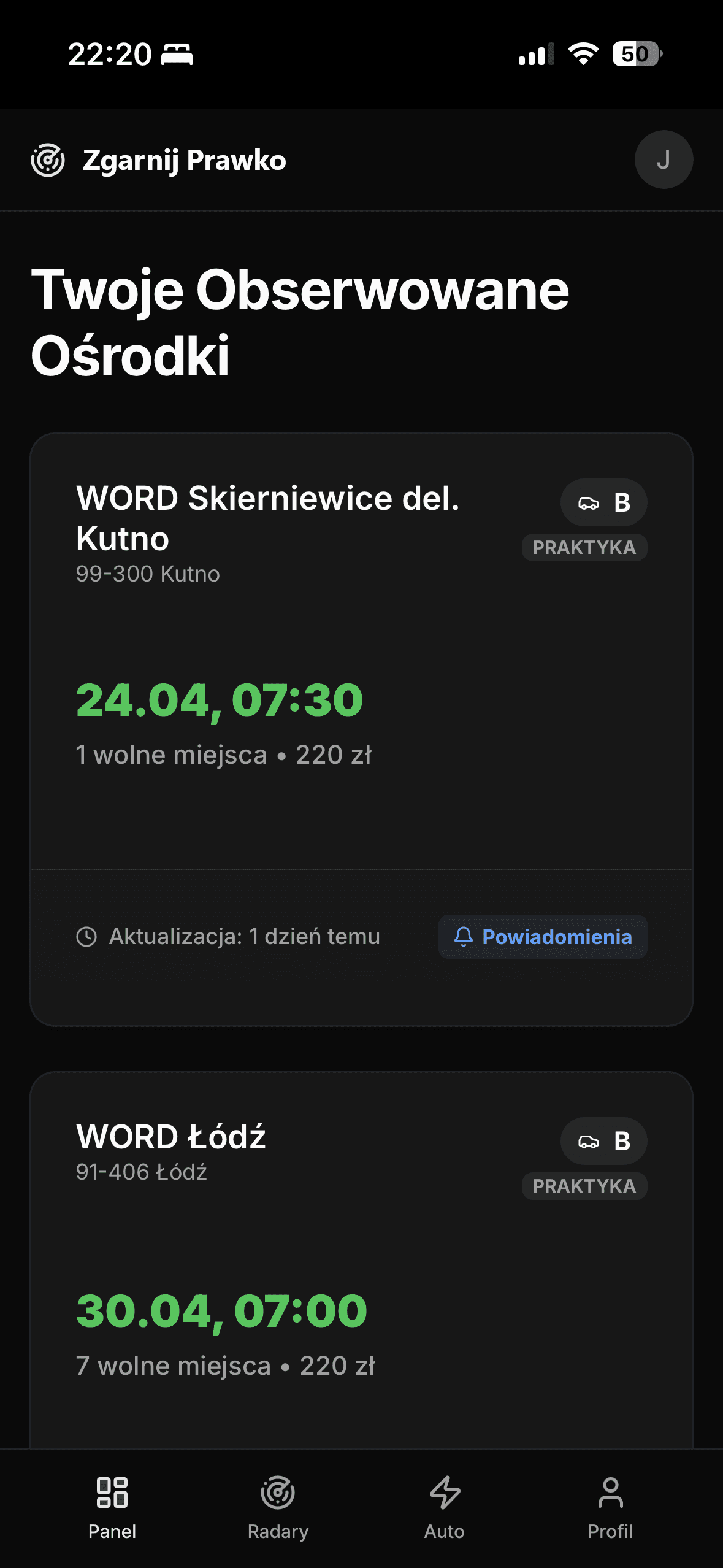 Aplikacja Zgarnij Prawko na telefonie